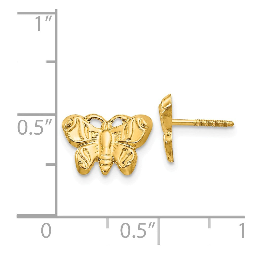 Alternate view of the Kids 10mm Butterfly Screw Back Earrings in 14k Yellow Gold by The Black Bow Jewelry Co.