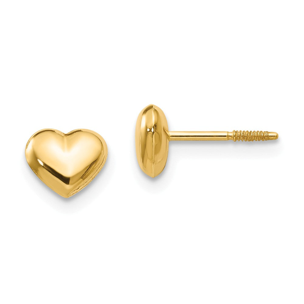 Kids 14k Yellow Gold Small 6mm Puffed Heart Screw Back Post Earrings, Item E10273 by The Black Bow Jewelry Co.