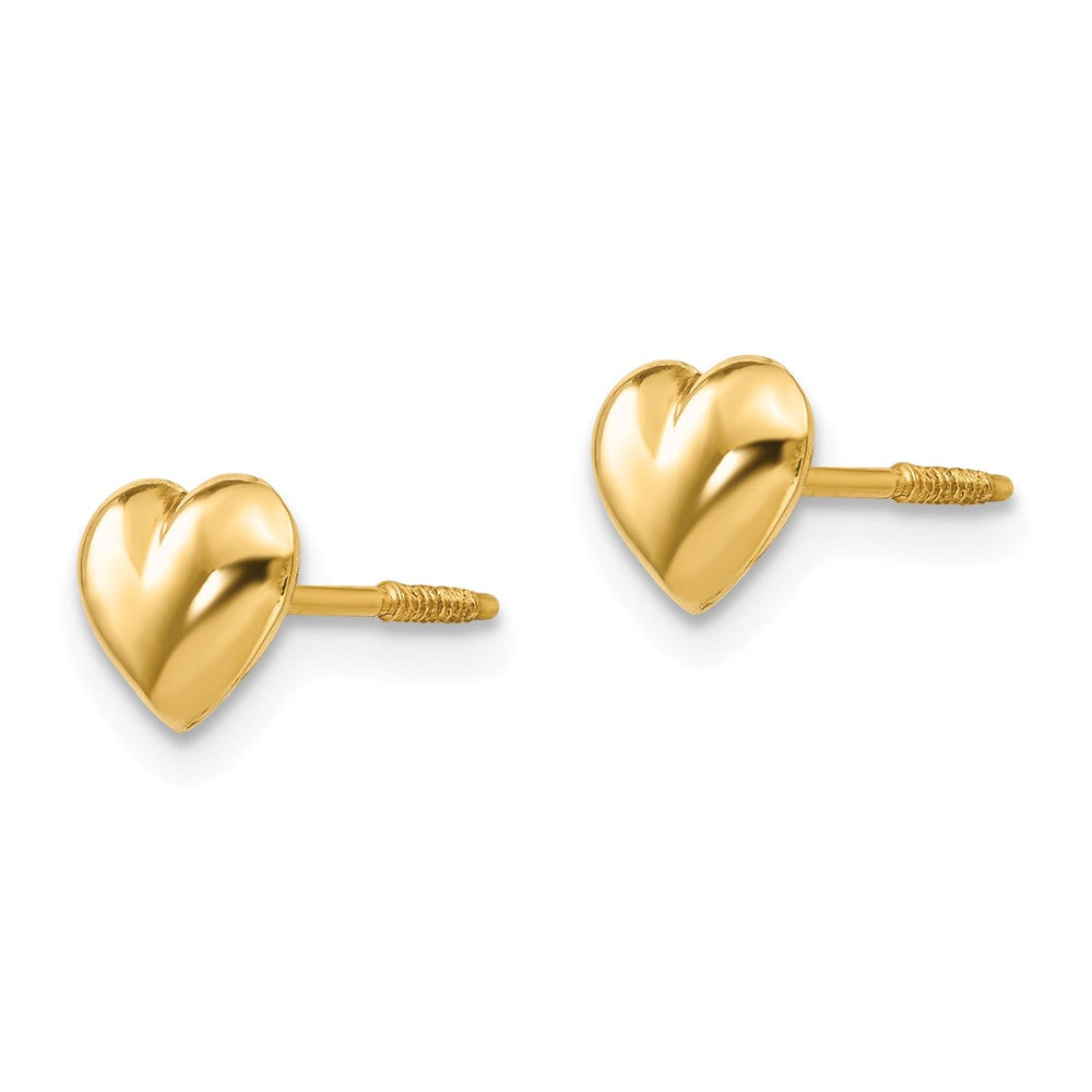 Alternate view of the Kids 14k Yellow Gold Small 6mm Puffed Heart Screw Back Post Earrings by The Black Bow Jewelry Co.