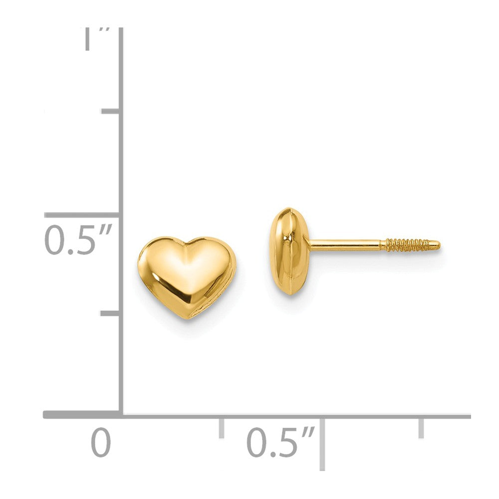 Alternate view of the Kids 14k Yellow Gold Small 6mm Puffed Heart Screw Back Post Earrings by The Black Bow Jewelry Co.