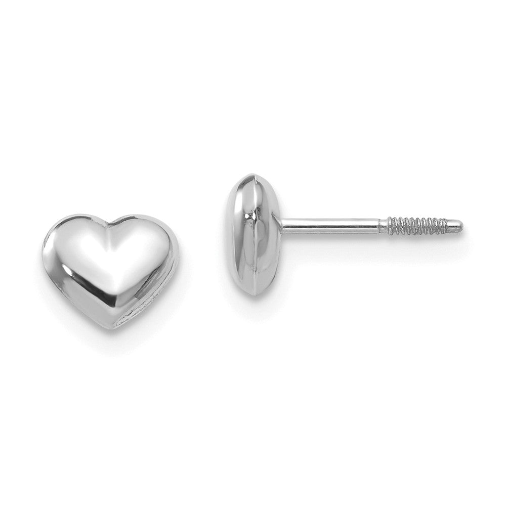 Kids 14k White Gold Small 6mm Puffed Heart Screw Back Post Earrings, Item E10274 by The Black Bow Jewelry Co.