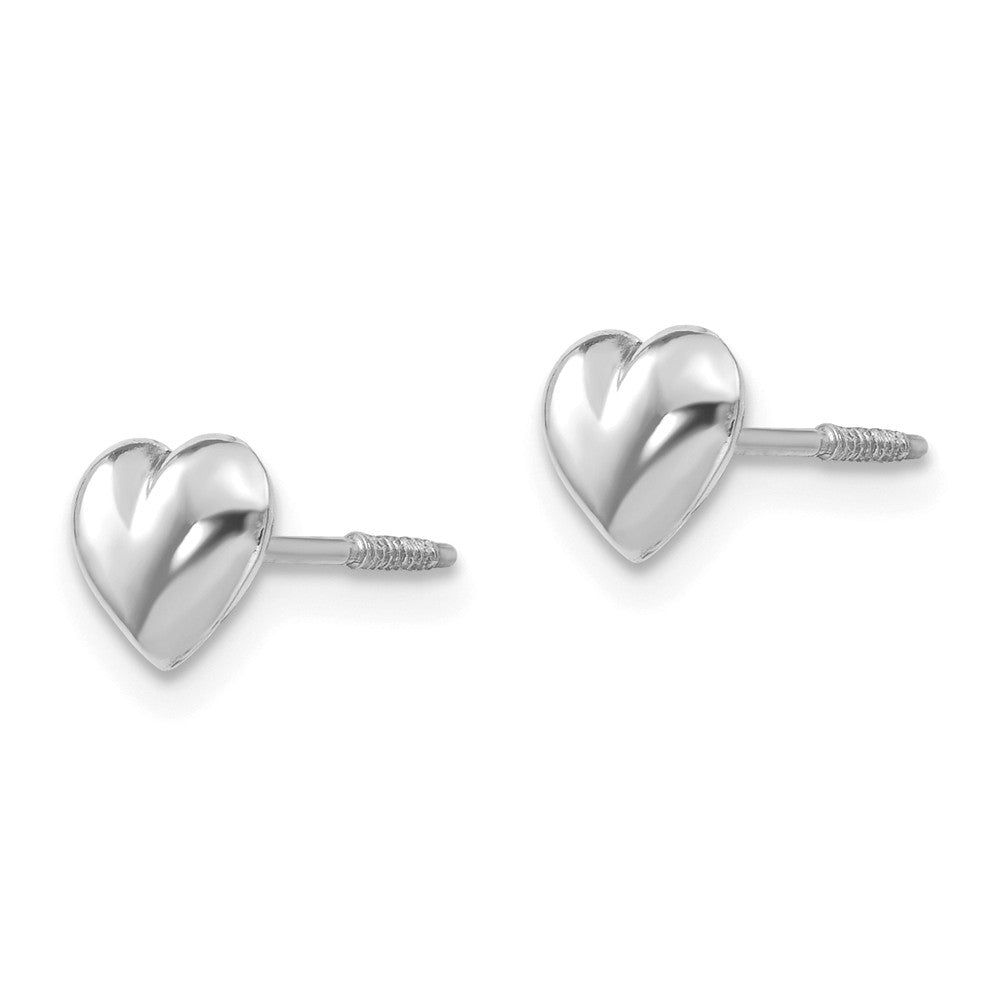 Alternate view of the Kids 14k White Gold Small 6mm Puffed Heart Screw Back Post Earrings by The Black Bow Jewelry Co.