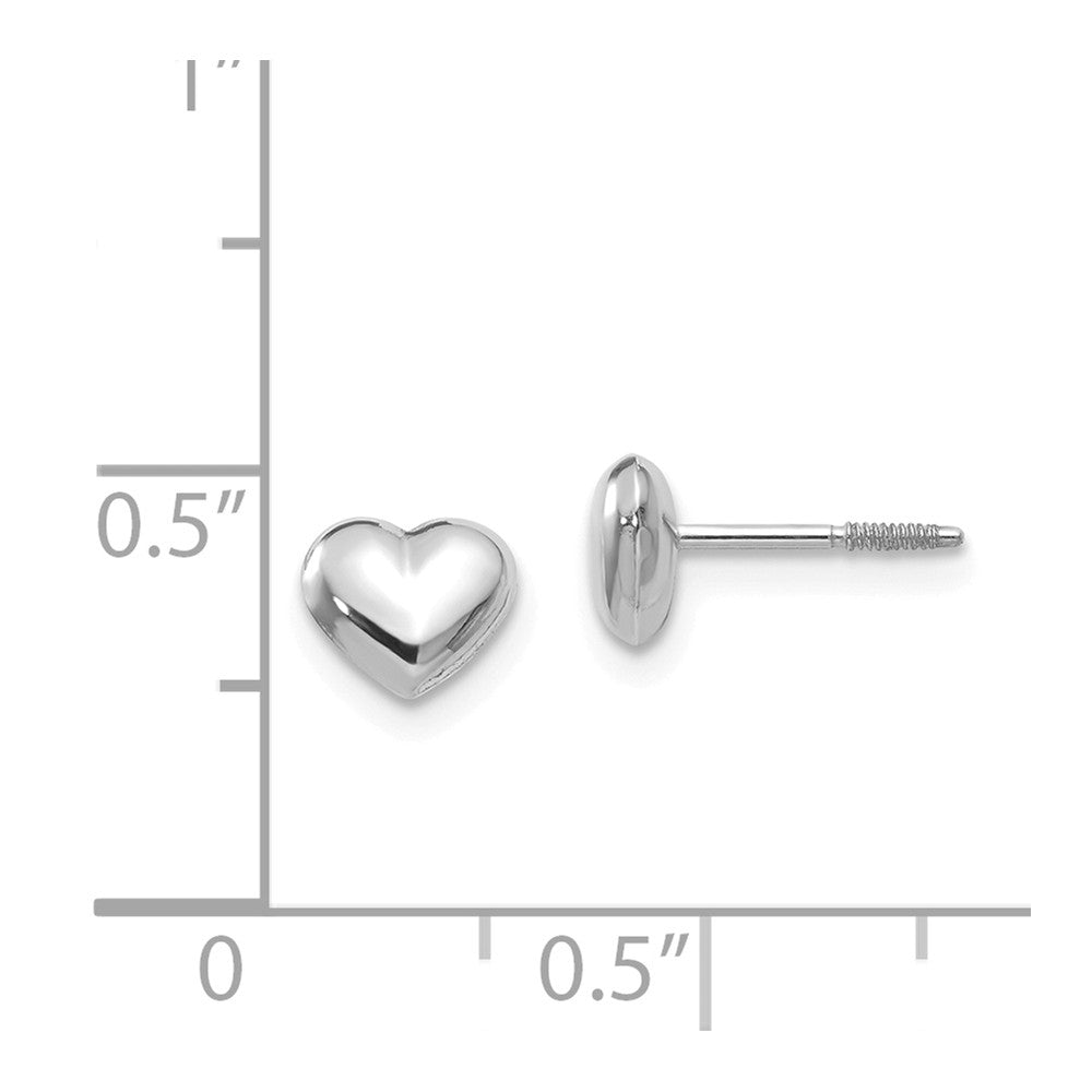 Alternate view of the Kids 14k White Gold Small 6mm Puffed Heart Screw Back Post Earrings by The Black Bow Jewelry Co.