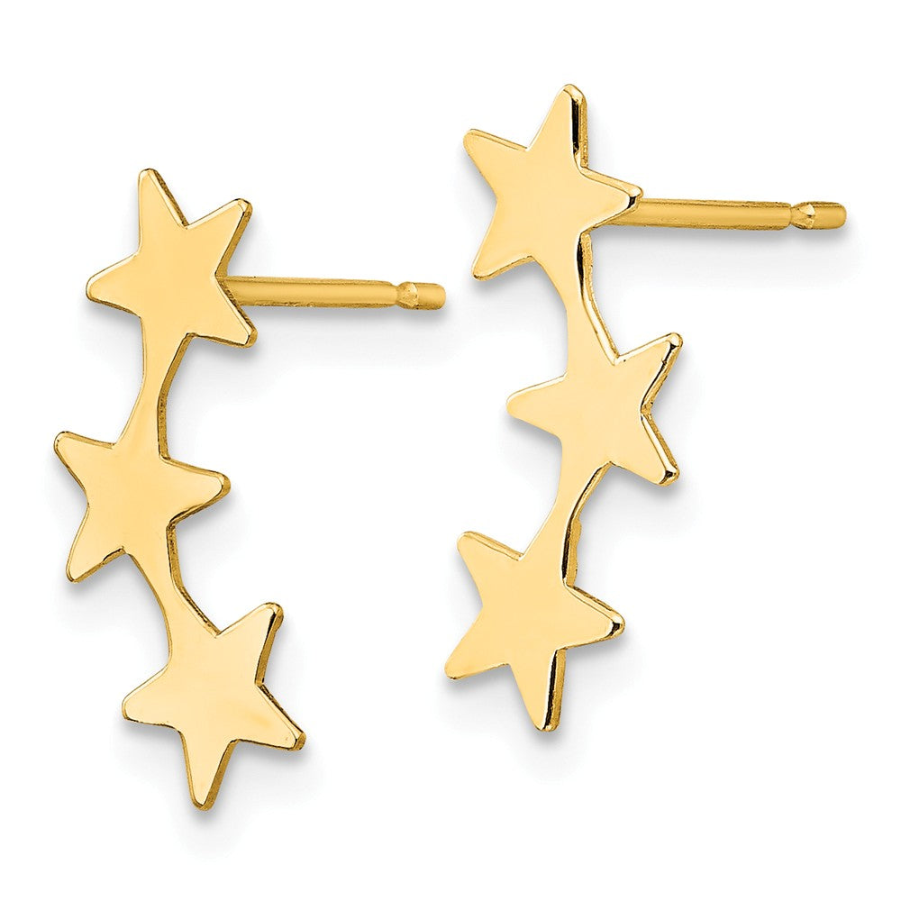 Alternate view of the Polished Three Star Post Earrings in 14k Yellow Gold by The Black Bow Jewelry Co.