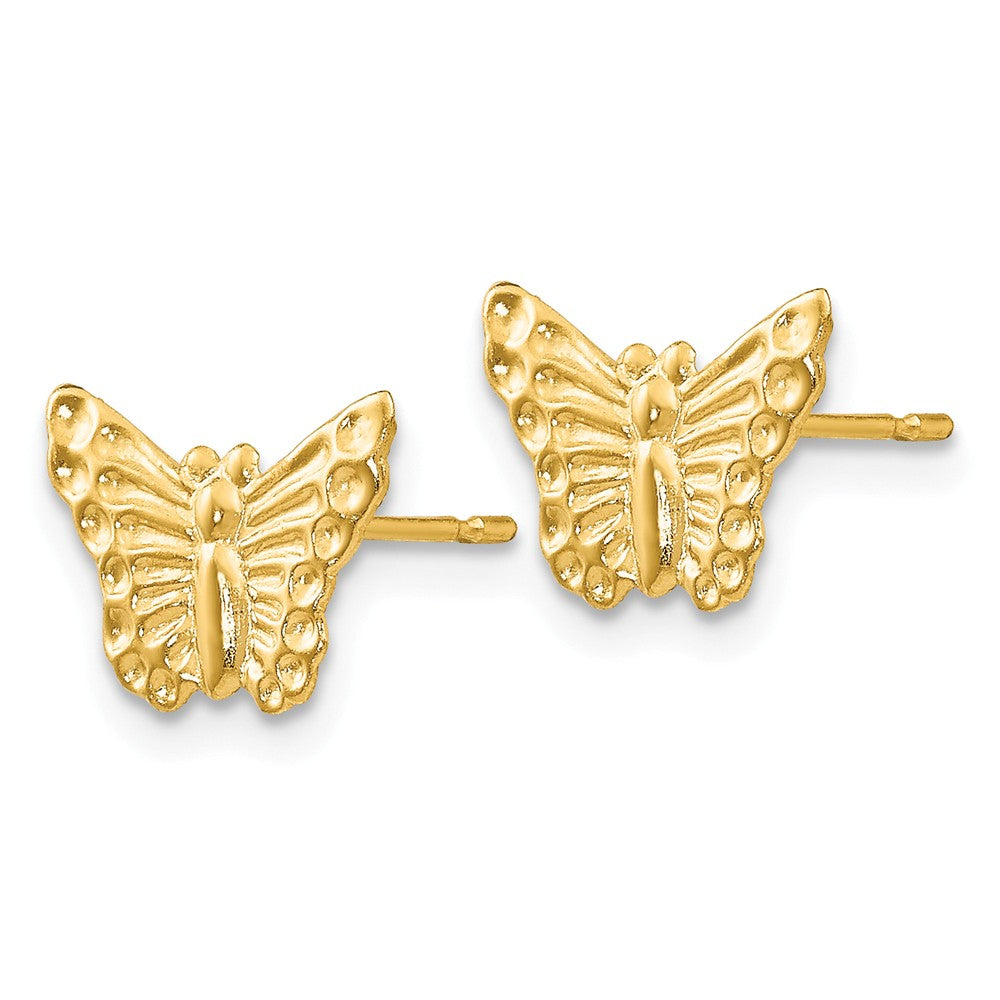 Alternate view of the Kids 12mm Textured Butterfly Post Earrings in 14k Yellow Gold by The Black Bow Jewelry Co.