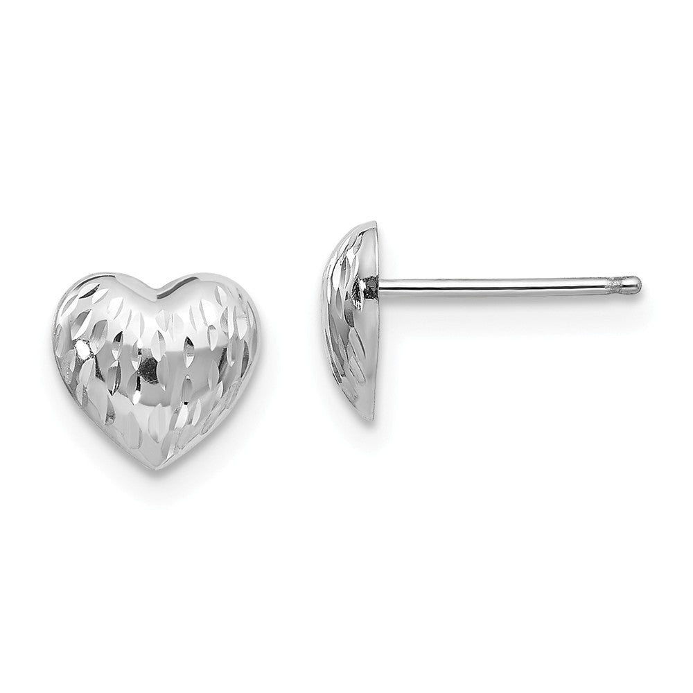 7mm Diamond-Cut Domed Heart Earrings in 14k White Gold, Item E10295 by The Black Bow Jewelry Co.