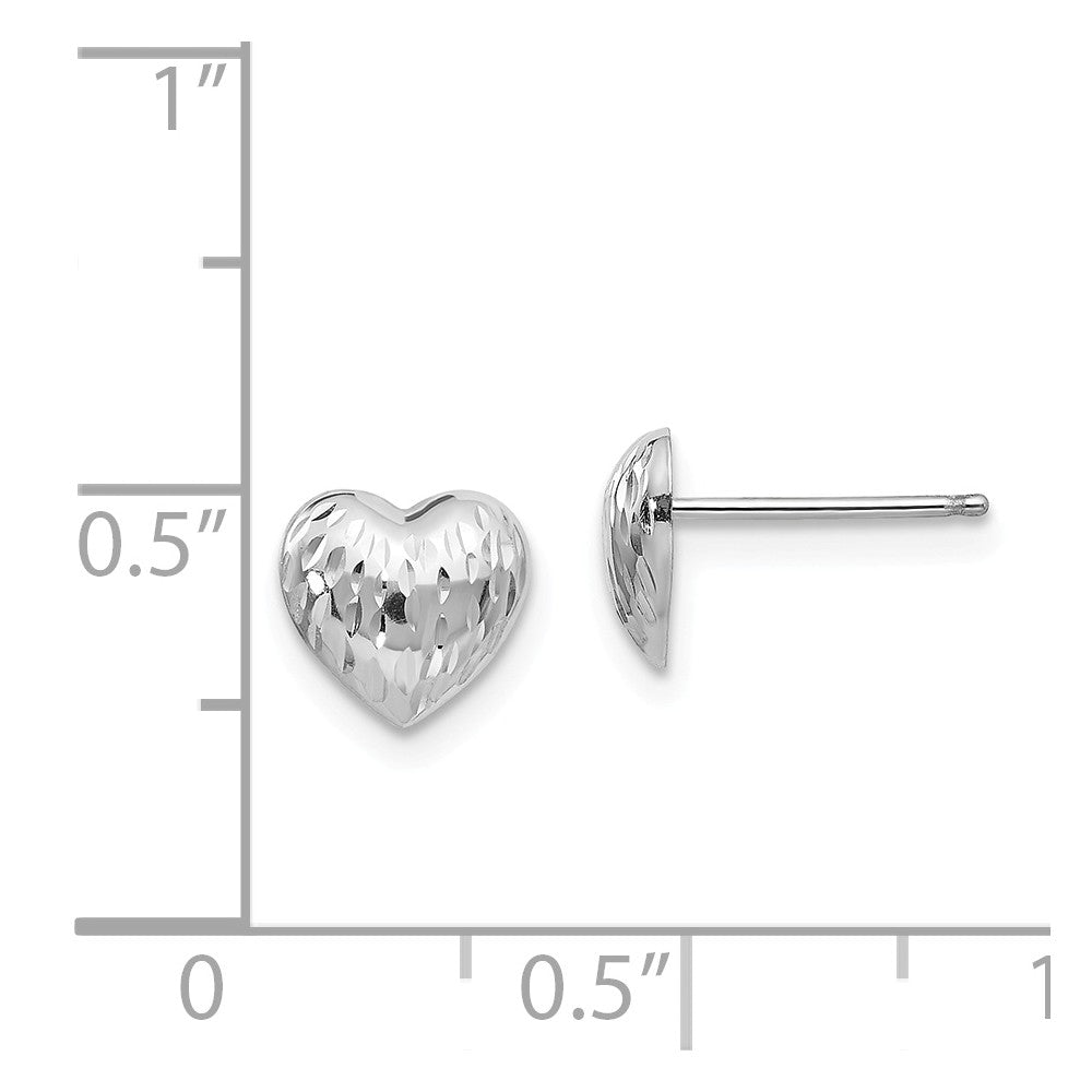 Alternate view of the 7mm Diamond-Cut Domed Heart Earrings in 14k White Gold by The Black Bow Jewelry Co.