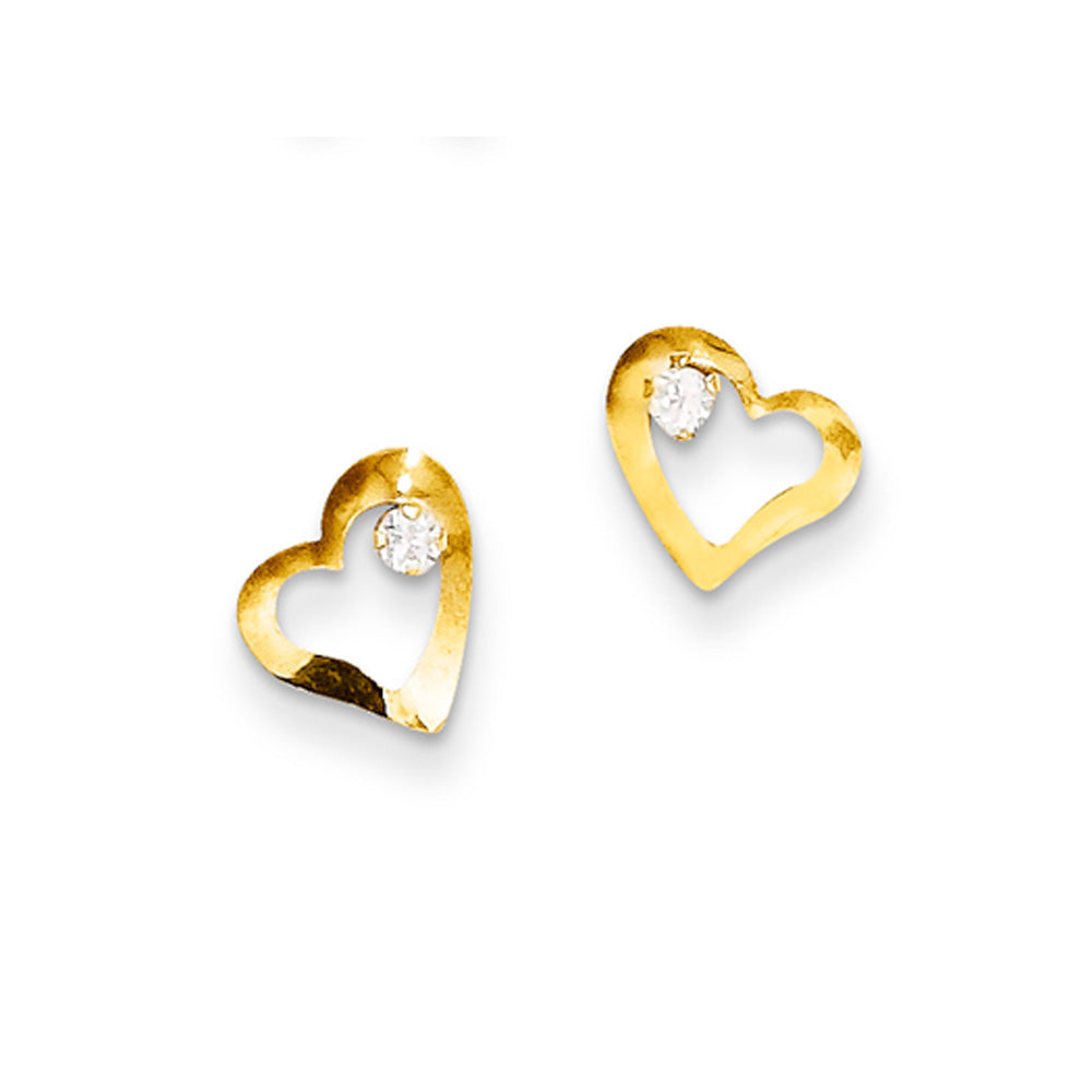 8mm Open Heart and Cubic Zirconia Post Earrings in 14k Yellow Gold, Item E10297 by The Black Bow Jewelry Co.