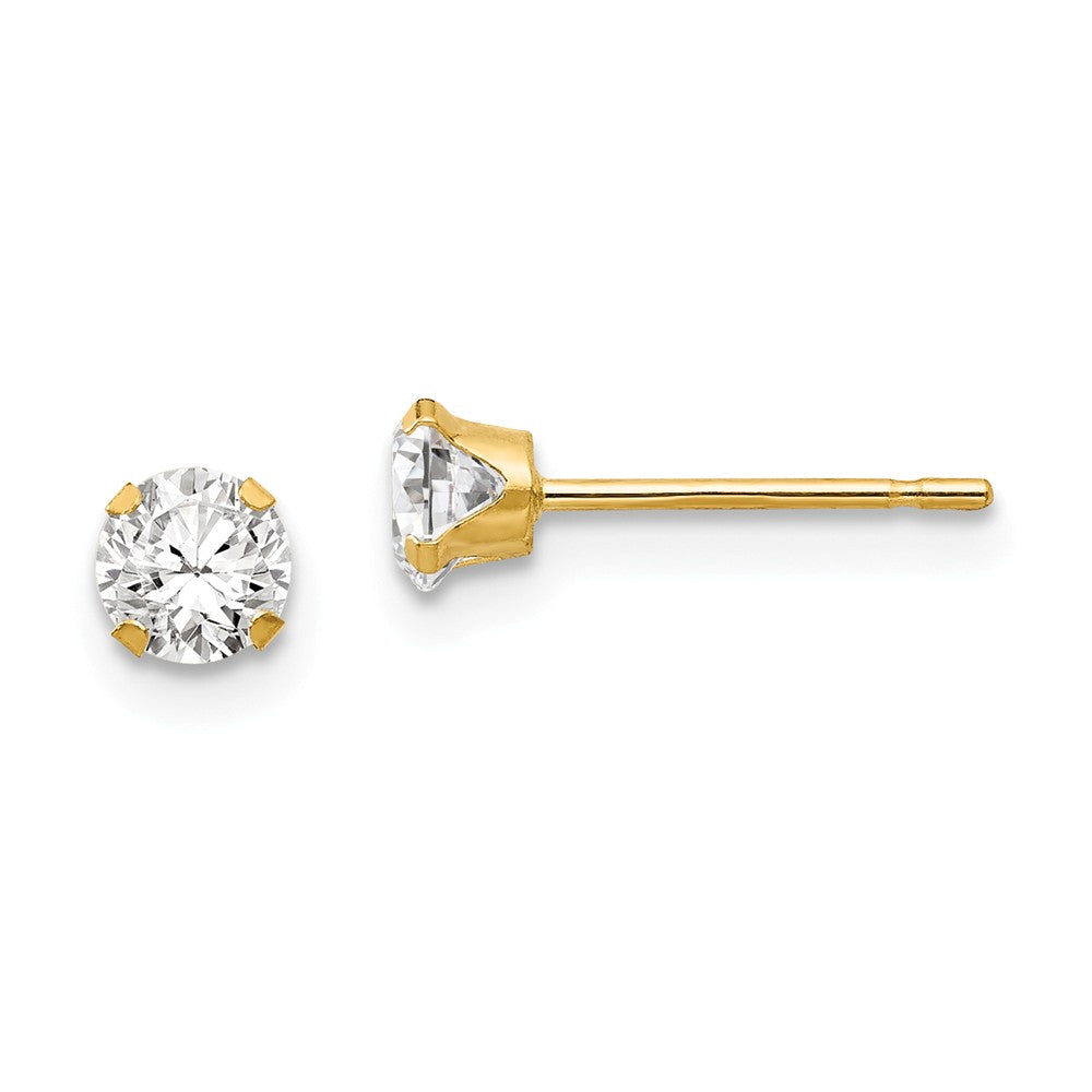 Kids 4mm Round Cubic Zirconia Stud Earrings in 14k Yellow Gold, Item E10311 by The Black Bow Jewelry Co.