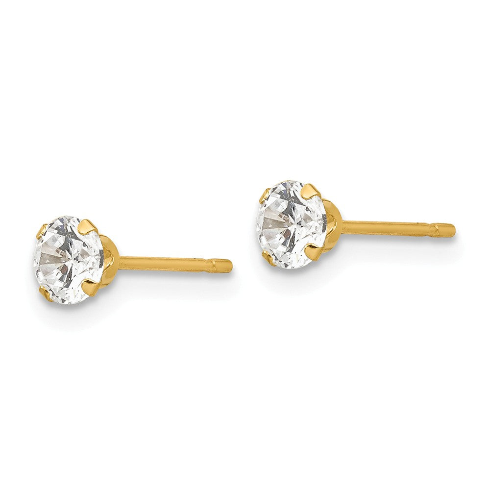 Alternate view of the Kids 4mm Round Cubic Zirconia Stud Earrings in 14k Yellow Gold by The Black Bow Jewelry Co.