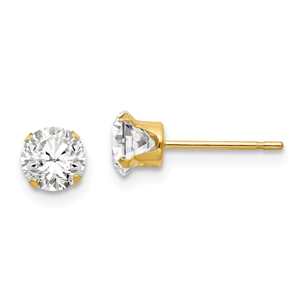 5.25mm Round Cubic Zirconia Stud Earrings in 14k Yellow Gold, Item E10312 by The Black Bow Jewelry Co.