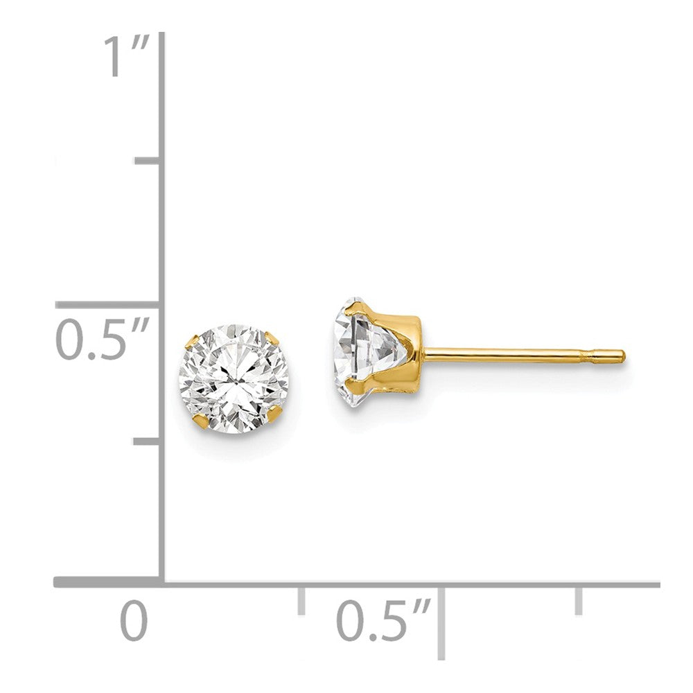 Alternate view of the 5.25mm Round Cubic Zirconia Stud Earrings in 14k Yellow Gold by The Black Bow Jewelry Co.