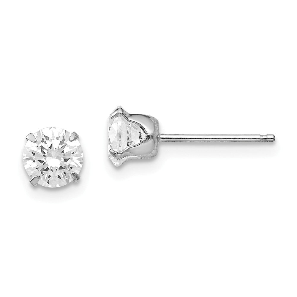 5.25mm Round Cubic Zirconia Stud Earrings in 14k White Gold, Item E10317 by The Black Bow Jewelry Co.