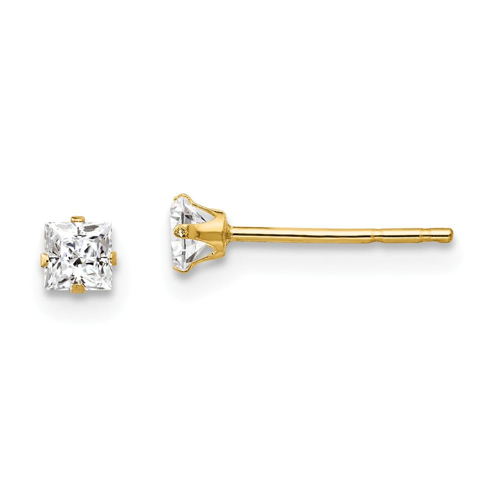 3mm Princess Cubic Zirconia Stud Earrings in 14k Yellow Gold, Item E10321 by The Black Bow Jewelry Co.
