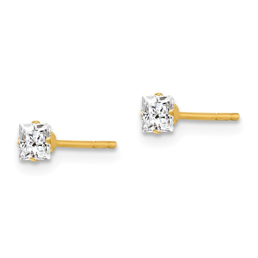Alternate view of the 3mm Princess Cubic Zirconia Stud Earrings in 14k Yellow Gold by The Black Bow Jewelry Co.