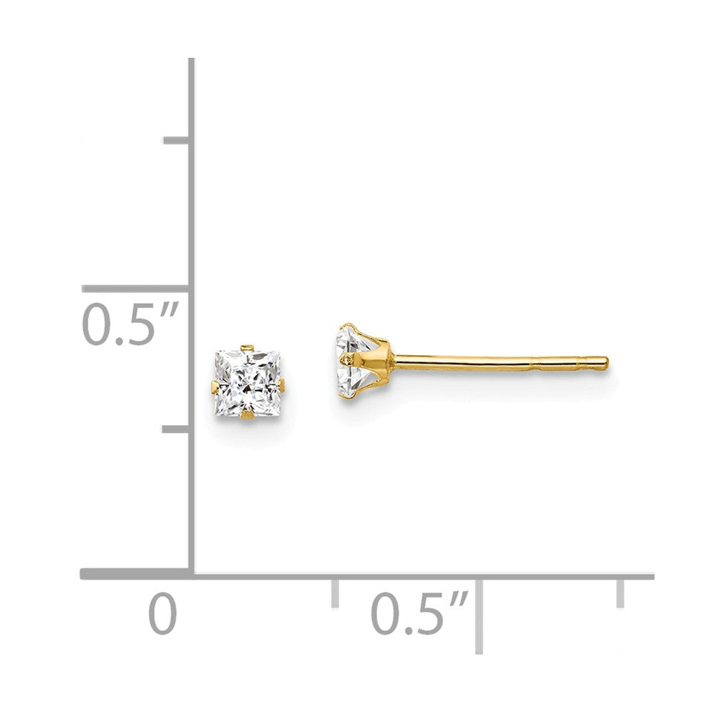Alternate view of the 3mm Princess Cubic Zirconia Stud Earrings in 14k Yellow Gold by The Black Bow Jewelry Co.