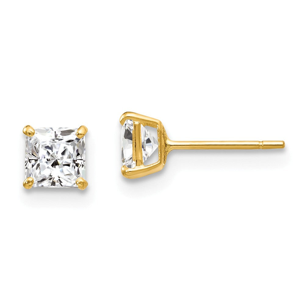 4mm Princess Cubic Zirconia Stud Earrings in 14k Yellow Gold, Item E10322 by The Black Bow Jewelry Co.