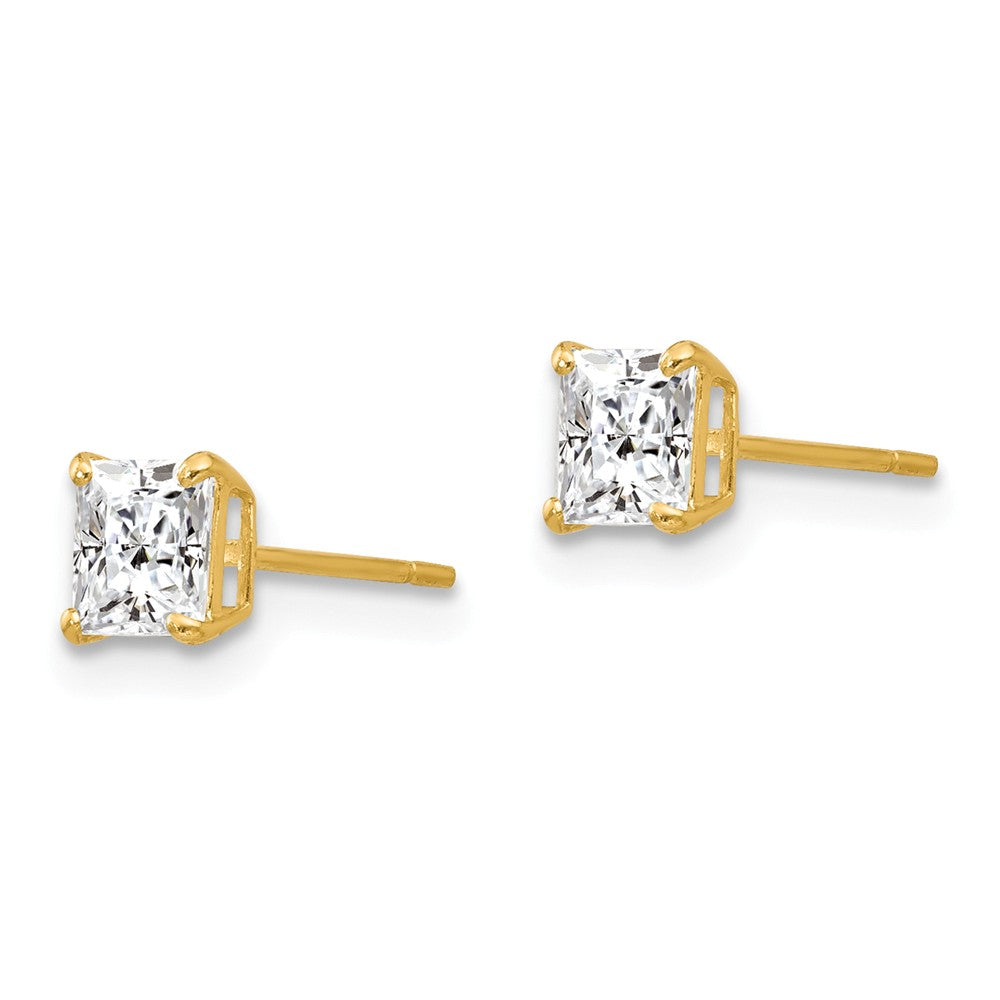 Alternate view of the 4mm Princess Cubic Zirconia Stud Earrings in 14k Yellow Gold by The Black Bow Jewelry Co.