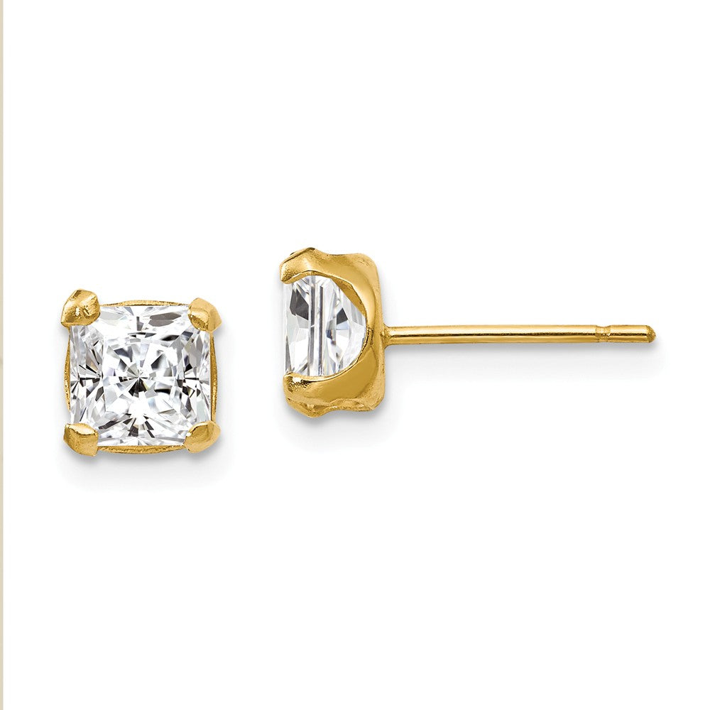 5mm Princess Basket Set Cubic Zirconia Earrings in 14k Yellow Gold, Item E10323 by The Black Bow Jewelry Co.
