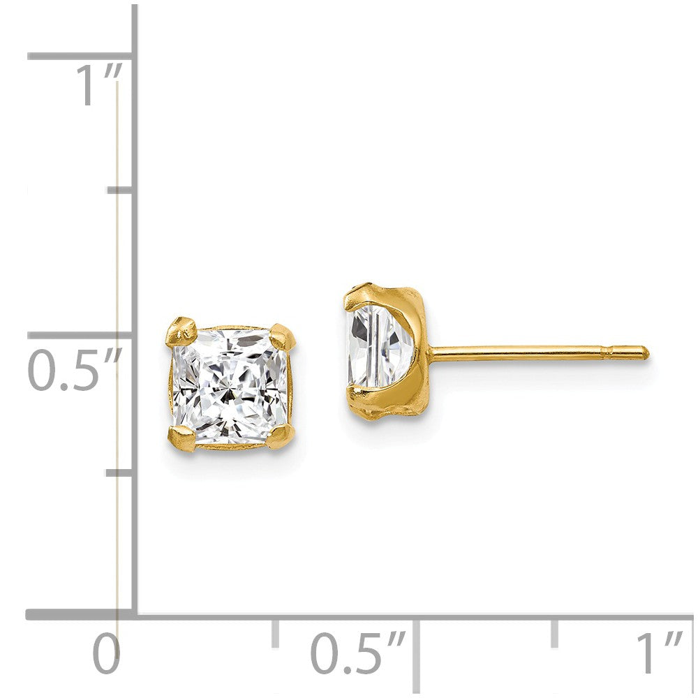 Alternate view of the 5mm Princess Basket Set Cubic Zirconia Earrings in 14k Yellow Gold by The Black Bow Jewelry Co.