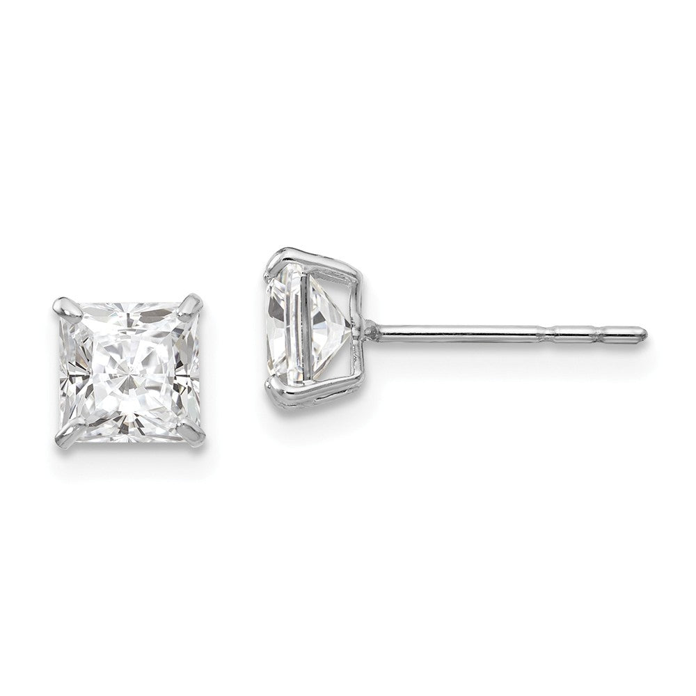 5mm Princess Basket Set Cubic Zirconia Earrings in 14k White Gold, Item E10324 by The Black Bow Jewelry Co.