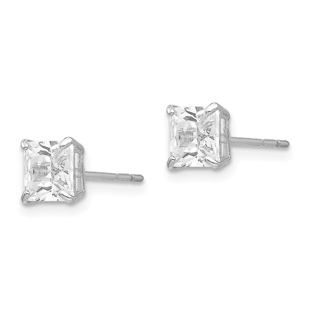 Alternate view of the 5mm Princess Basket Set Cubic Zirconia Earrings in 14k White Gold by The Black Bow Jewelry Co.