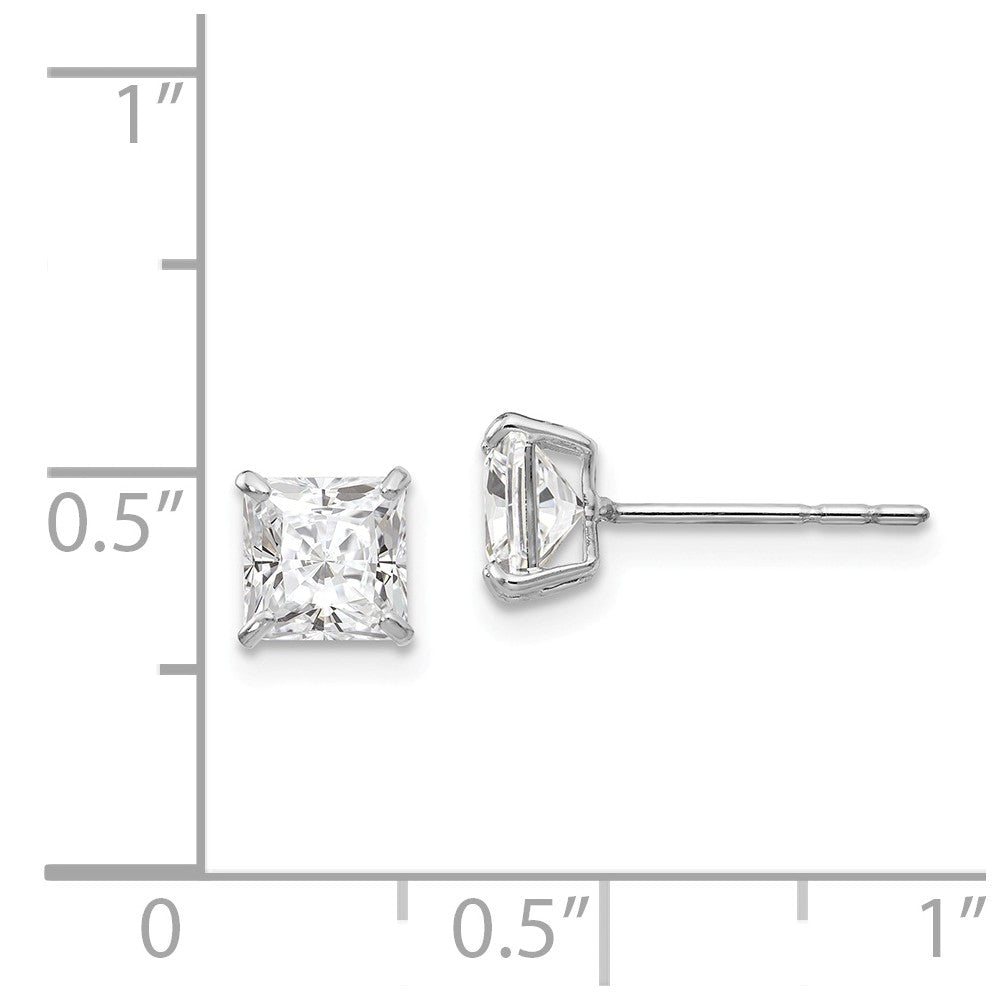 Alternate view of the 5mm Princess Basket Set Cubic Zirconia Earrings in 14k White Gold by The Black Bow Jewelry Co.