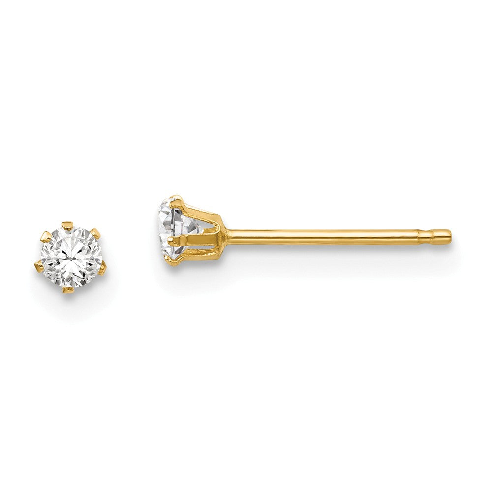 2.5mm Round Cubic Zirconia Stud Earrings in 14k Yellow Gold, Item E10328 by The Black Bow Jewelry Co.