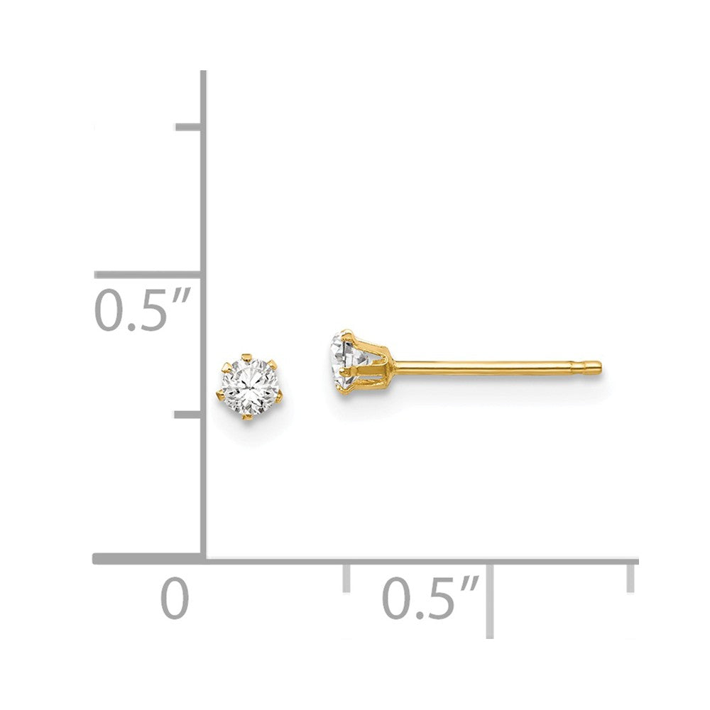Alternate view of the 2.5mm Round Cubic Zirconia Stud Earrings in 14k Yellow Gold by The Black Bow Jewelry Co.