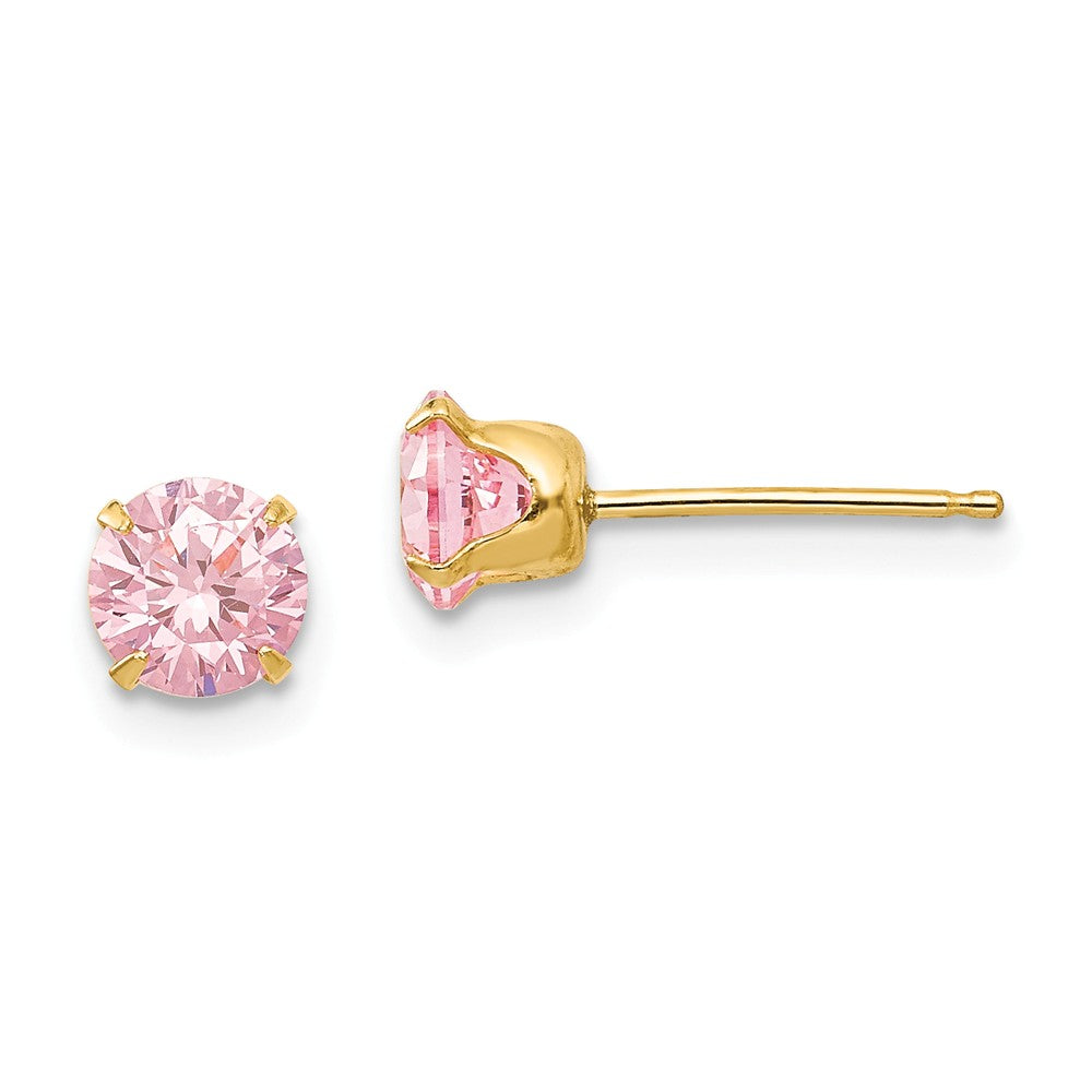 5mm Pink Cubic Zirconia Stud Earrings in 14k Yellow Gold, Item E10334 by The Black Bow Jewelry Co.