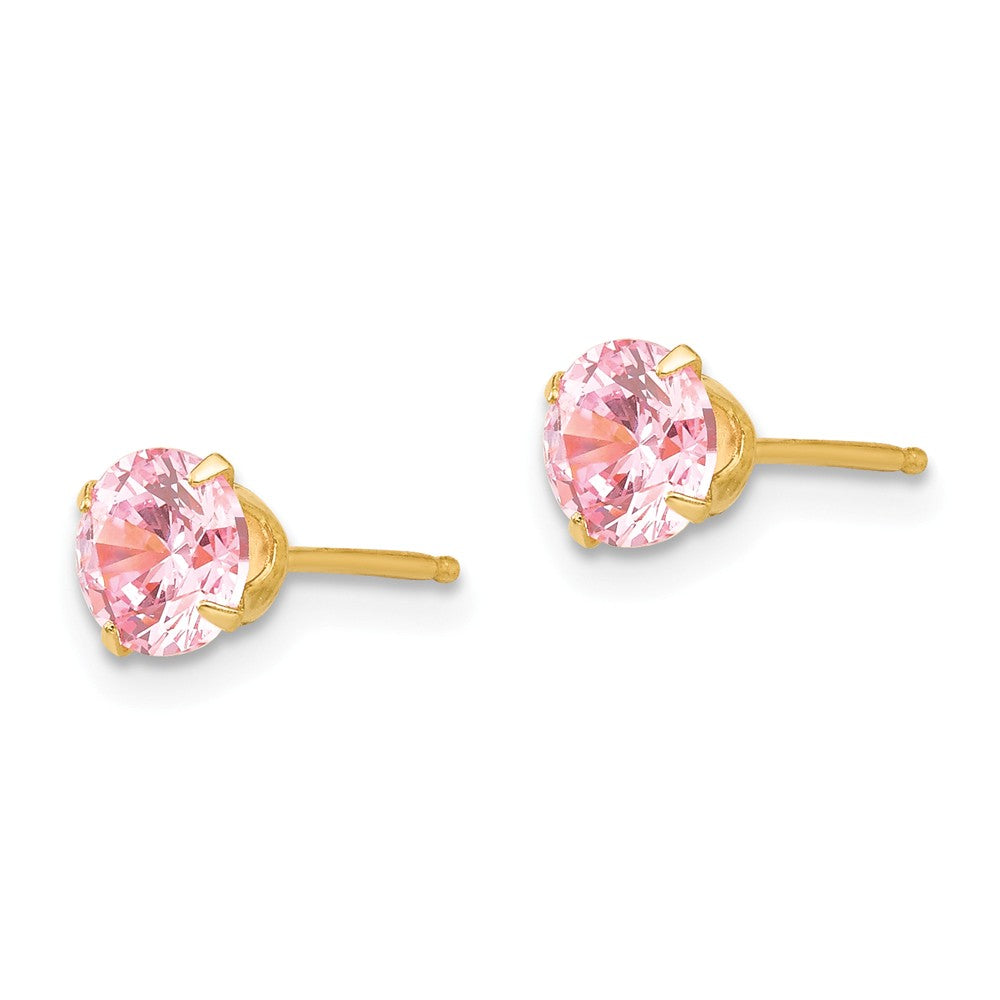 Alternate view of the 5mm Pink Cubic Zirconia Stud Earrings in 14k Yellow Gold by The Black Bow Jewelry Co.