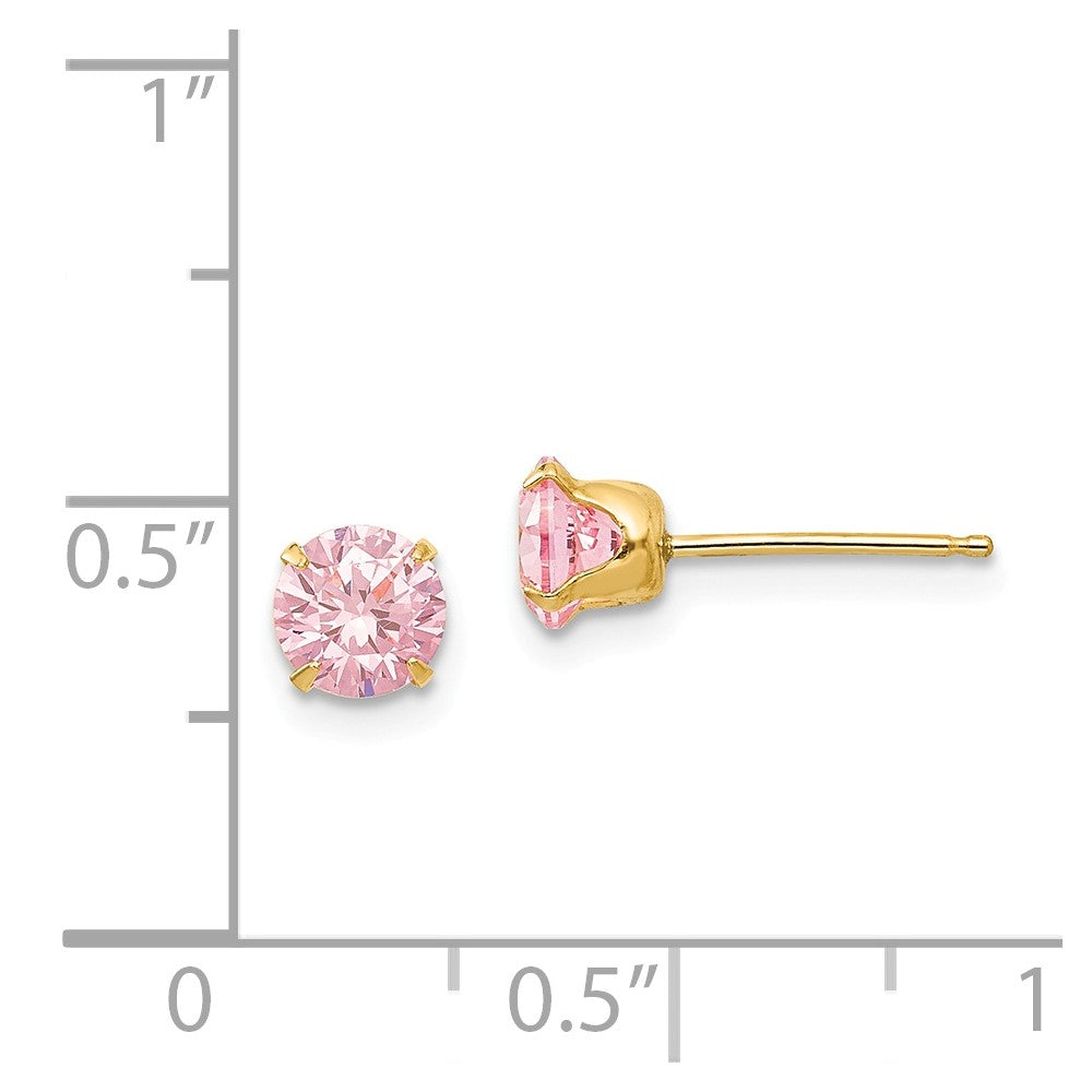 Alternate view of the 5mm Pink Cubic Zirconia Stud Earrings in 14k Yellow Gold by The Black Bow Jewelry Co.