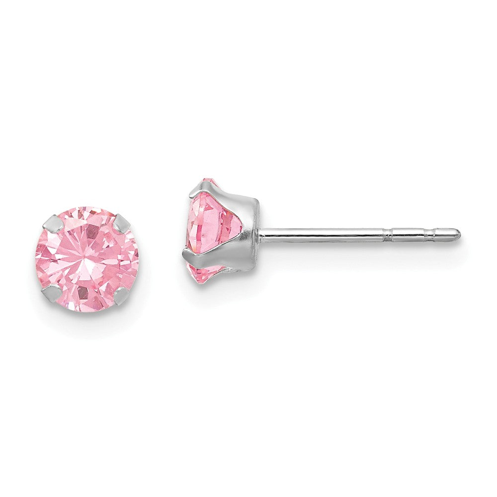 5mm Pink Cubic Zirconia Stud Earrings in 14k White Gold, Item E10335 by The Black Bow Jewelry Co.