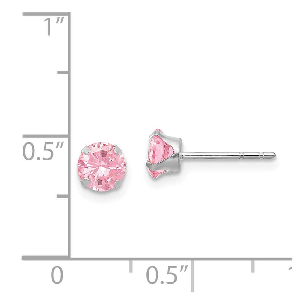 Alternate view of the 5mm Pink Cubic Zirconia Stud Earrings in 14k White Gold by The Black Bow Jewelry Co.