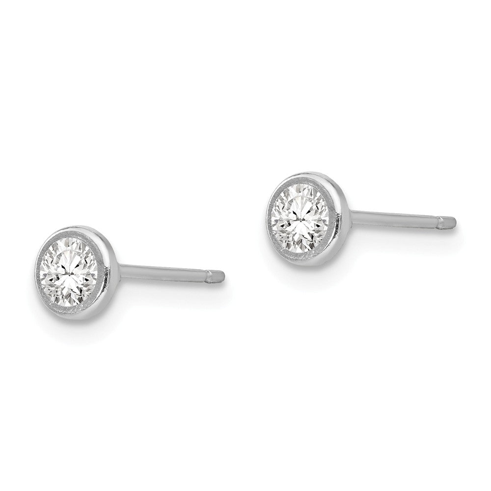Alternate view of the 4mm Bezel Set Cubic Zirconia Stud Earrings in 14k White Gold by The Black Bow Jewelry Co.