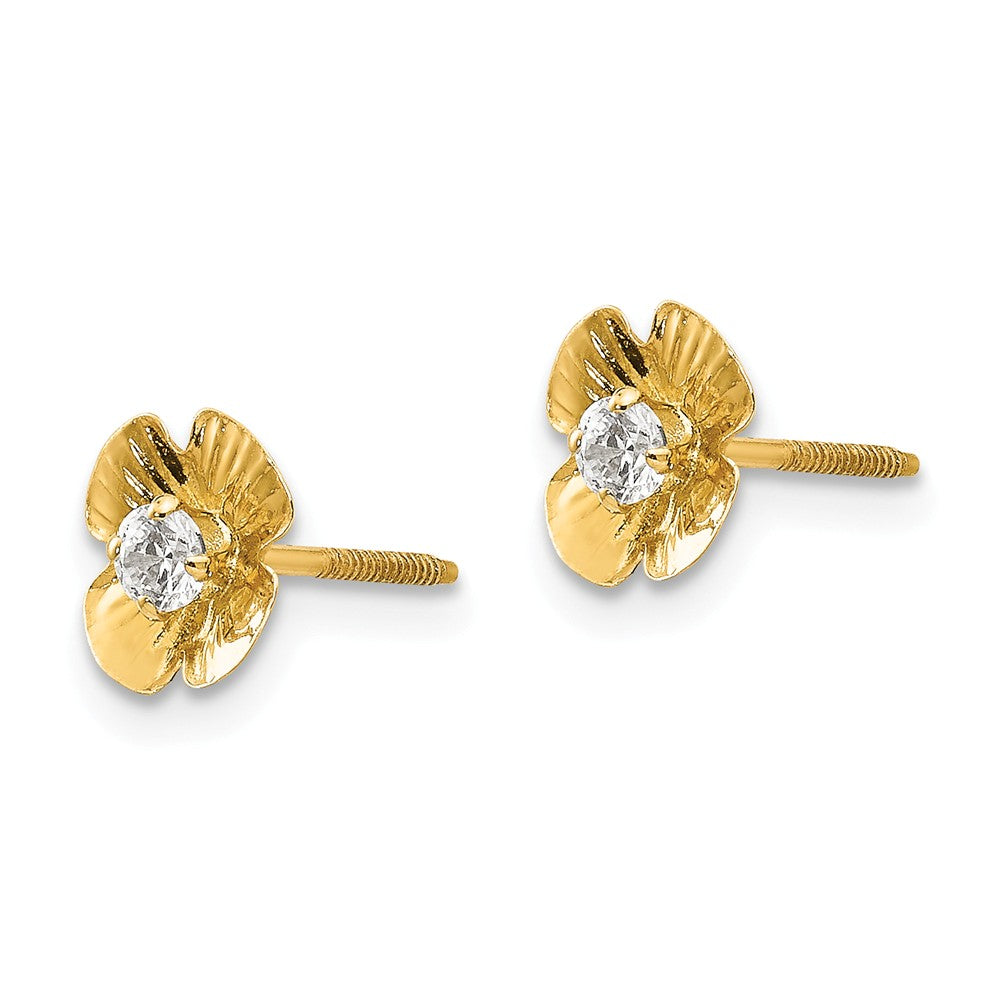 Alternate view of the Kids 7mm Flower and Cubic Zirconia Post Earrings in 14k Yellow Gold by The Black Bow Jewelry Co.