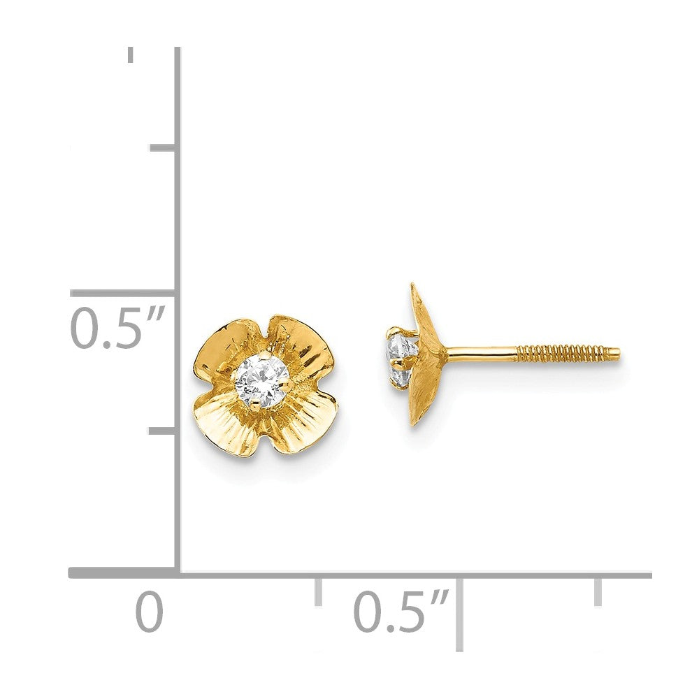 Alternate view of the Kids 7mm Flower and Cubic Zirconia Post Earrings in 14k Yellow Gold by The Black Bow Jewelry Co.