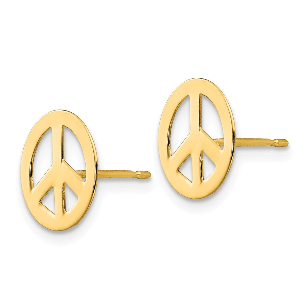 Alternate view of the 10mm Peace Sign Post Earrings in 14k Yellow Gold by The Black Bow Jewelry Co.