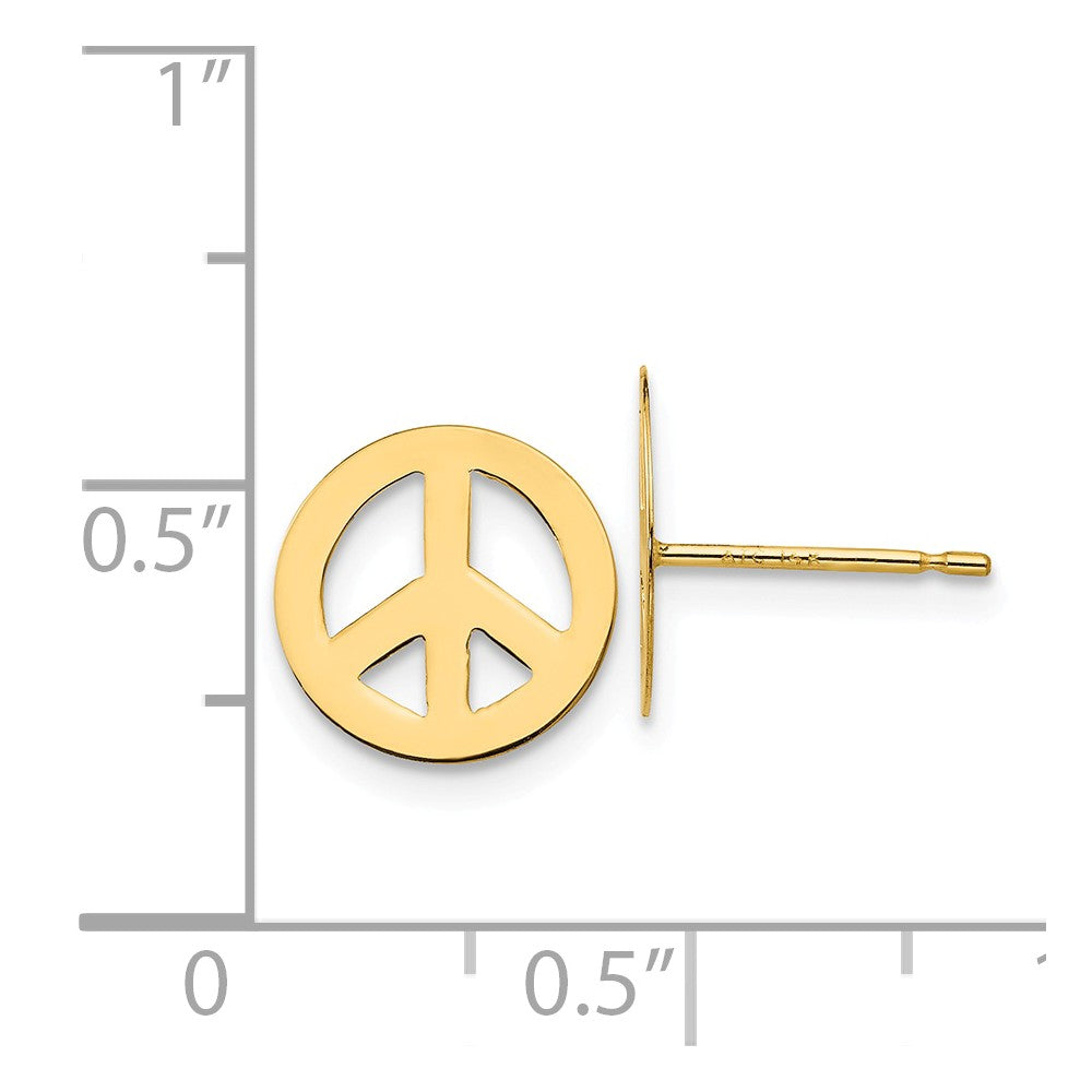 Alternate view of the 10mm Peace Sign Post Earrings in 14k Yellow Gold by The Black Bow Jewelry Co.