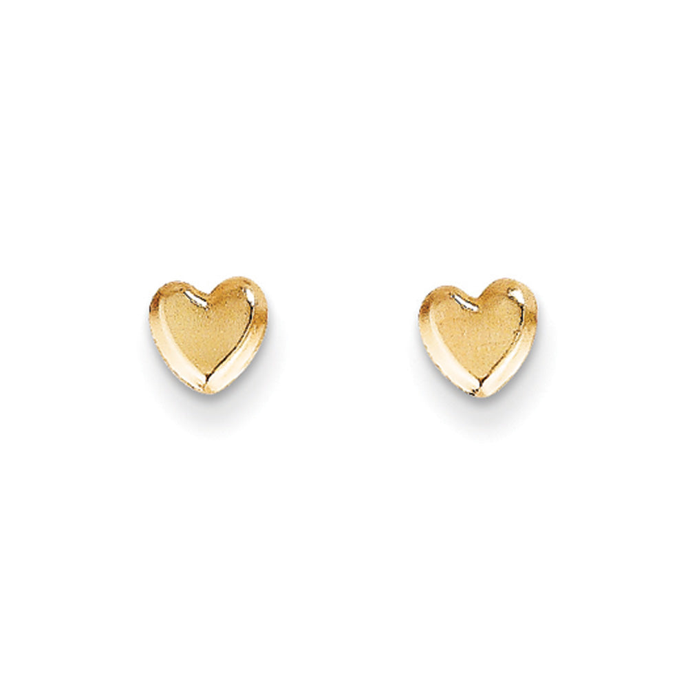 Kids 5mm Polished Heart Screw Back Post Earrings in 14k Yellow Gold, Item E10378 by The Black Bow Jewelry Co.