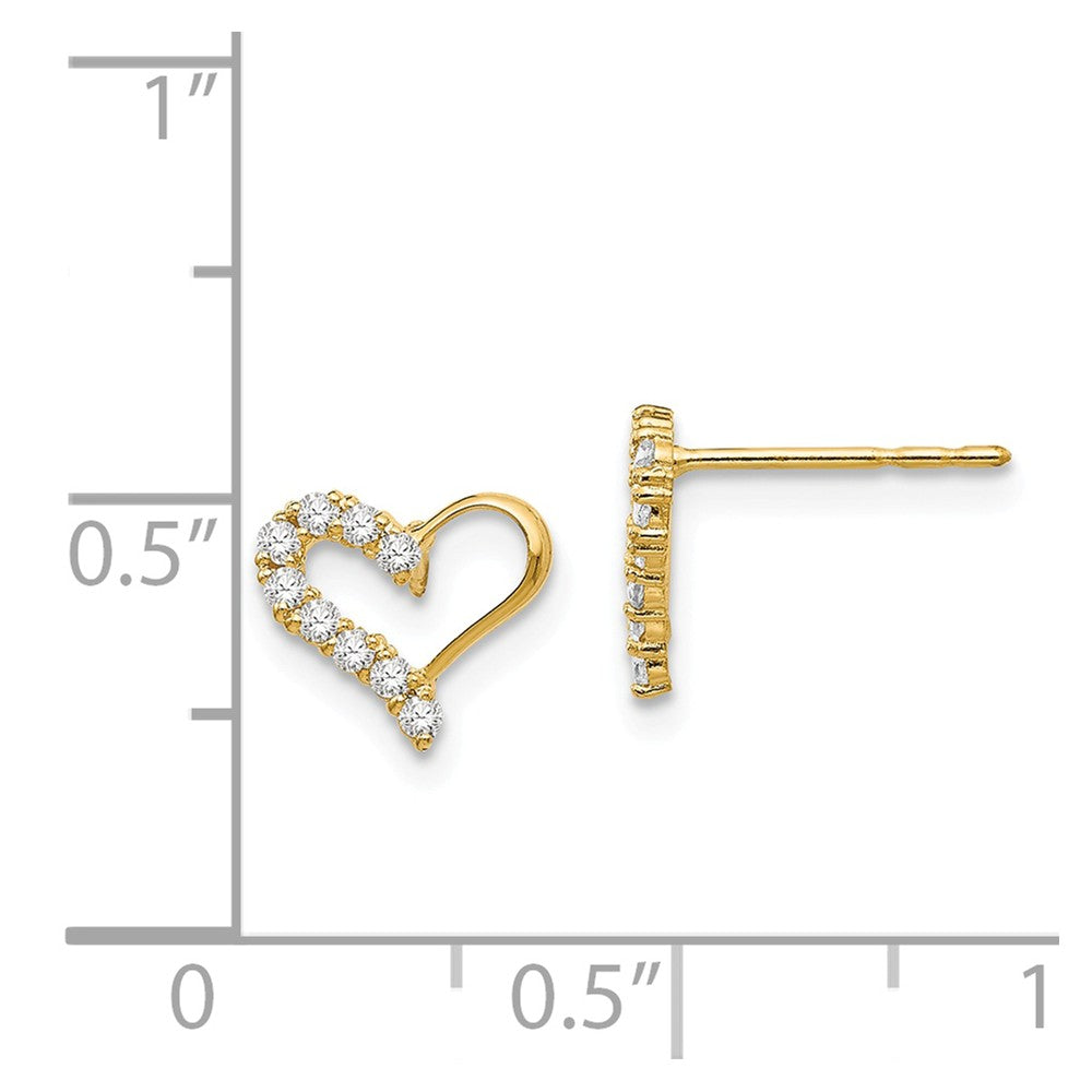 Alternate view of the Kids Cubic Zirconia Open Heart Post Earrings in 14k Yellow Gold by The Black Bow Jewelry Co.