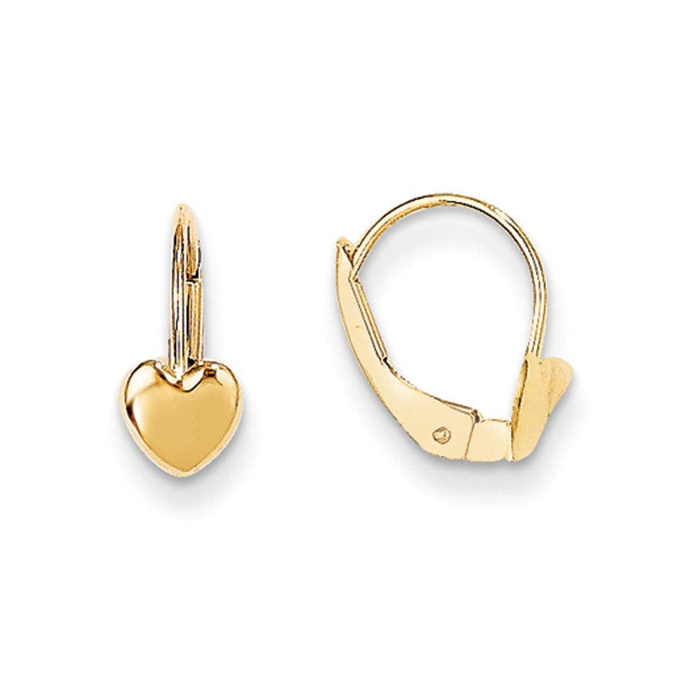 Kids Polished Heart Lever Back Earrings in 14k Yellow Gold, Item E10417 by The Black Bow Jewelry Co.
