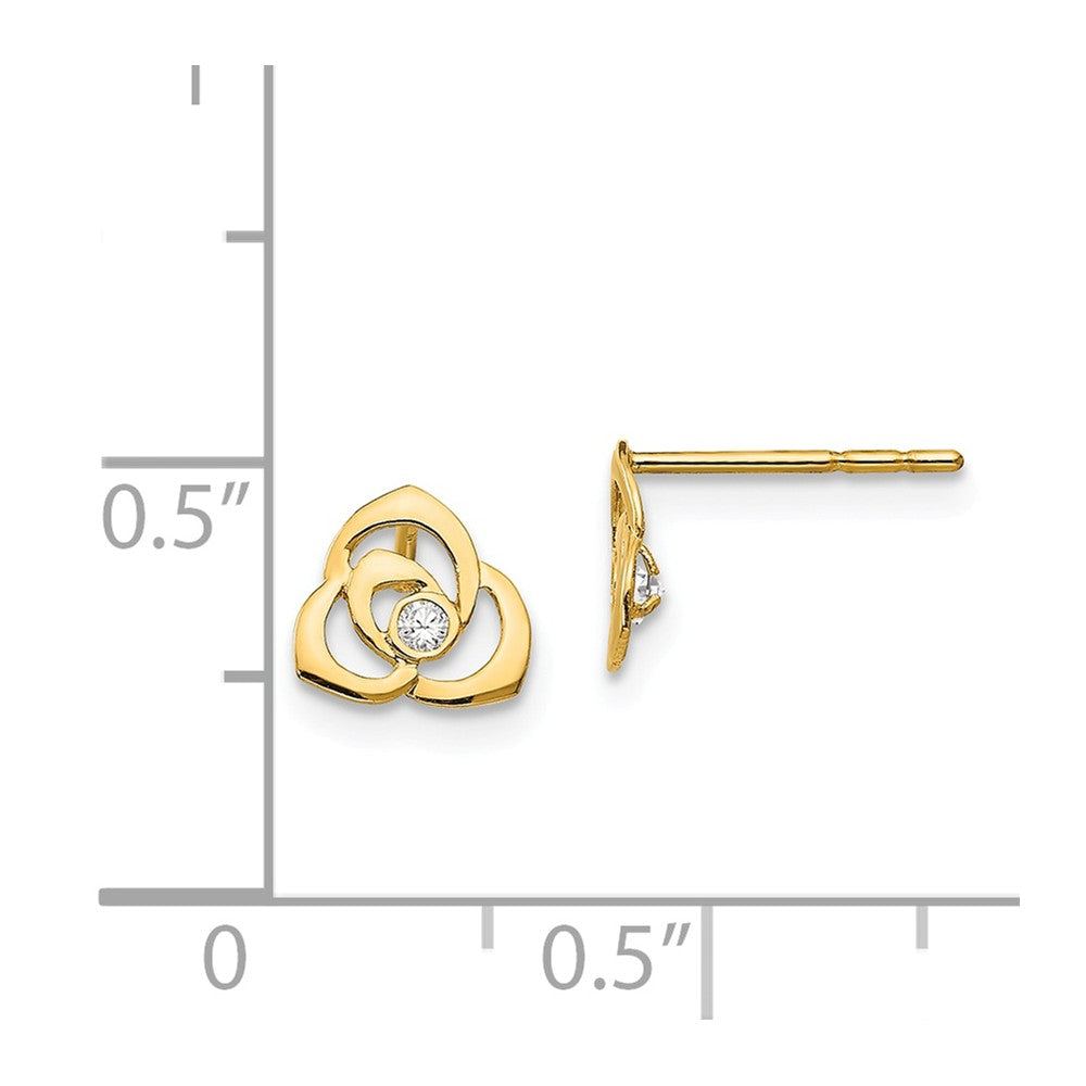 Alternate view of the Kids 7mm 14k Yellow Gold Open Flower Cubic Zirconia Post Earring by The Black Bow Jewelry Co.