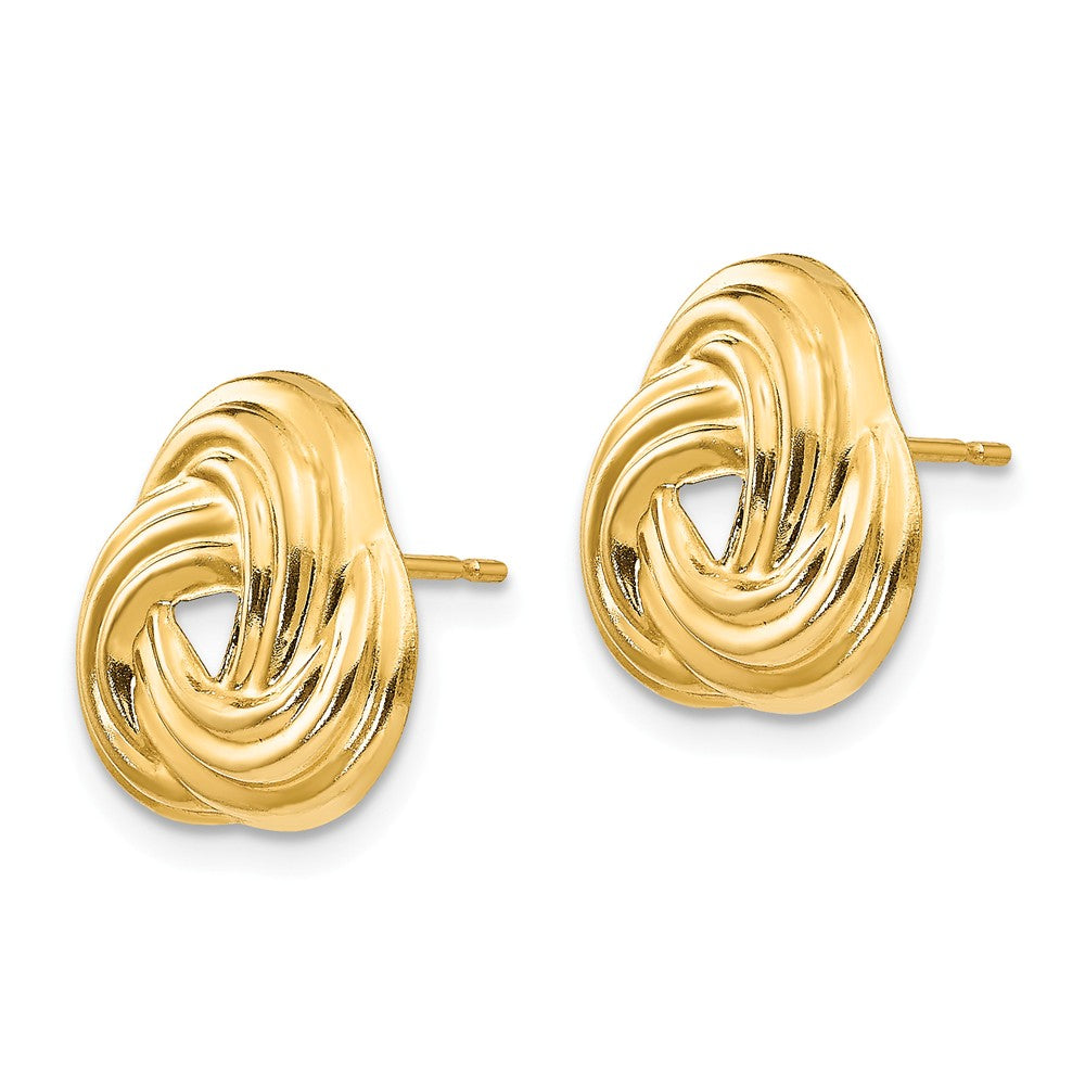 Alternate view of the 13mm Love Knot Post Earrings in 14k Yellow Gold by The Black Bow Jewelry Co.