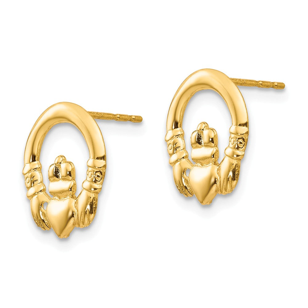 Alternate view of the Claddagh Post Earrings in 14k Yellow Gold by The Black Bow Jewelry Co.
