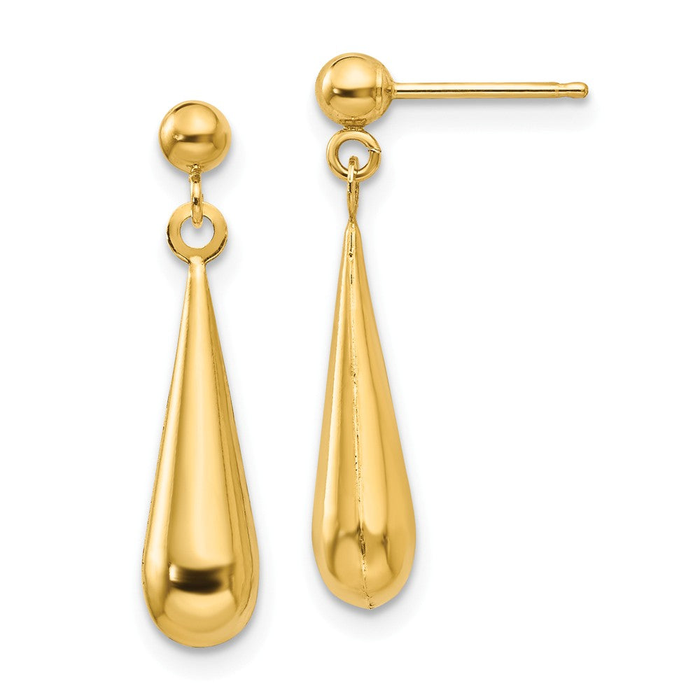 3-D Teardrop Dangle Post Earrings in 14k Yellow Gold, 5 x 22mm