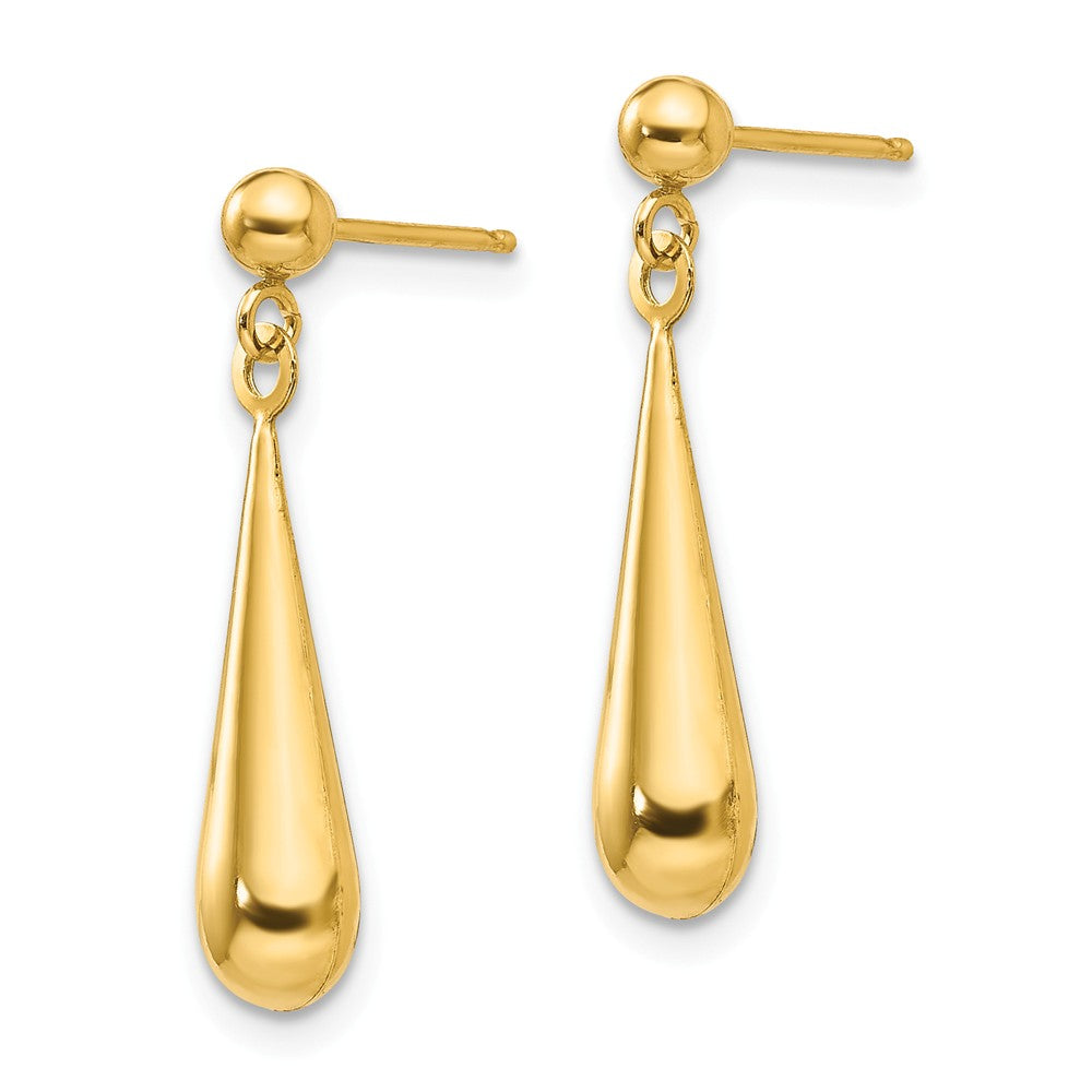 Alternate view of the 3-D Teardrop Dangle Post Earrings in 14k Yellow Gold, 5 x 22mm by The Black Bow Jewelry Co.