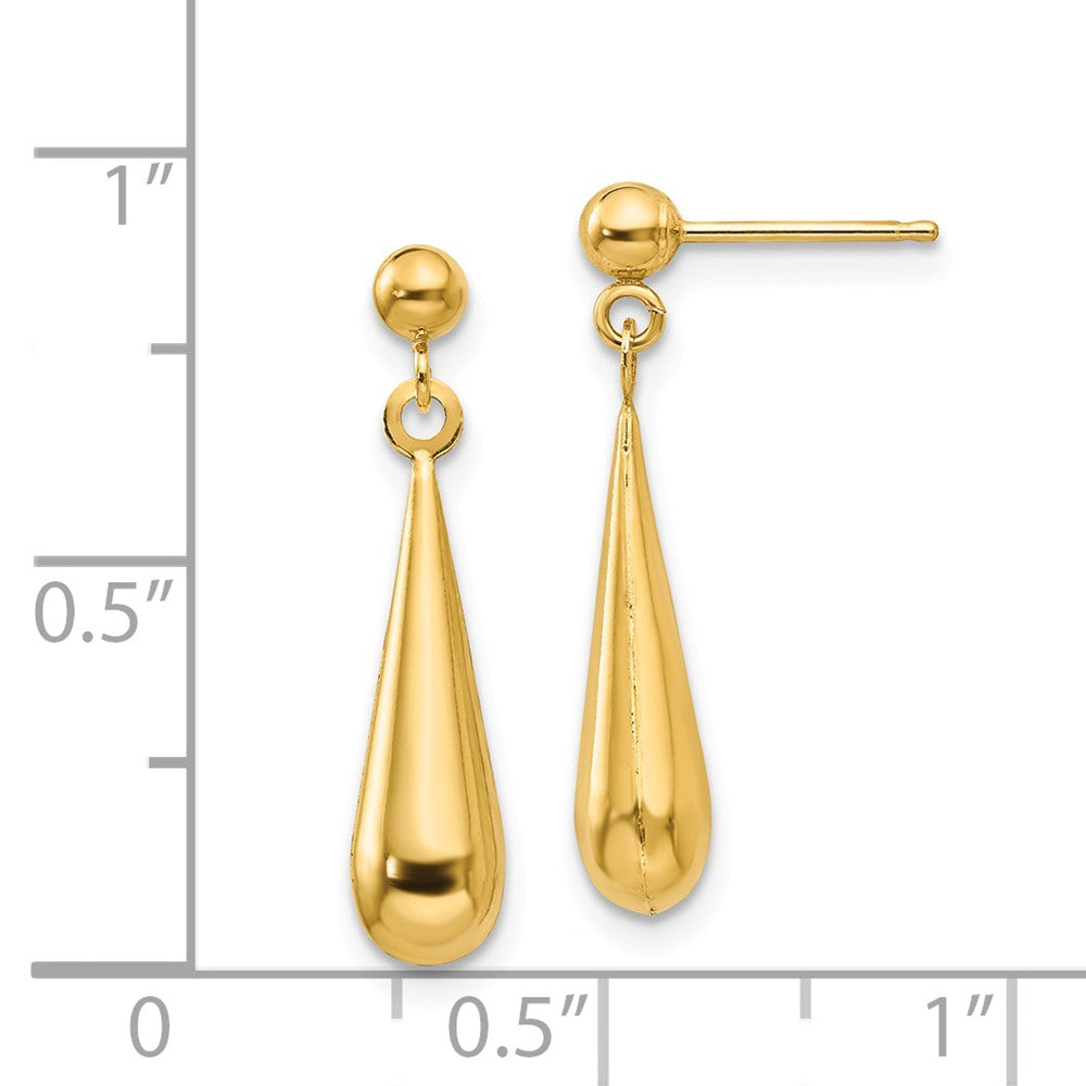 Alternate view of the 3-D Teardrop Dangle Post Earrings in 14k Yellow Gold, 5 x 22mm by The Black Bow Jewelry Co.