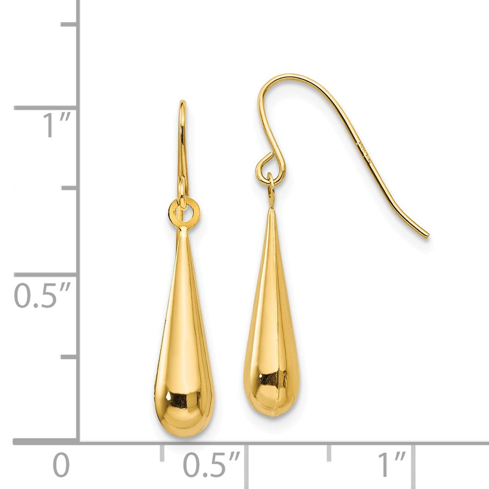 Alternate view of the 3-D Teardrop Dangle Earrings in 14k Yellow Gold by The Black Bow Jewelry Co.