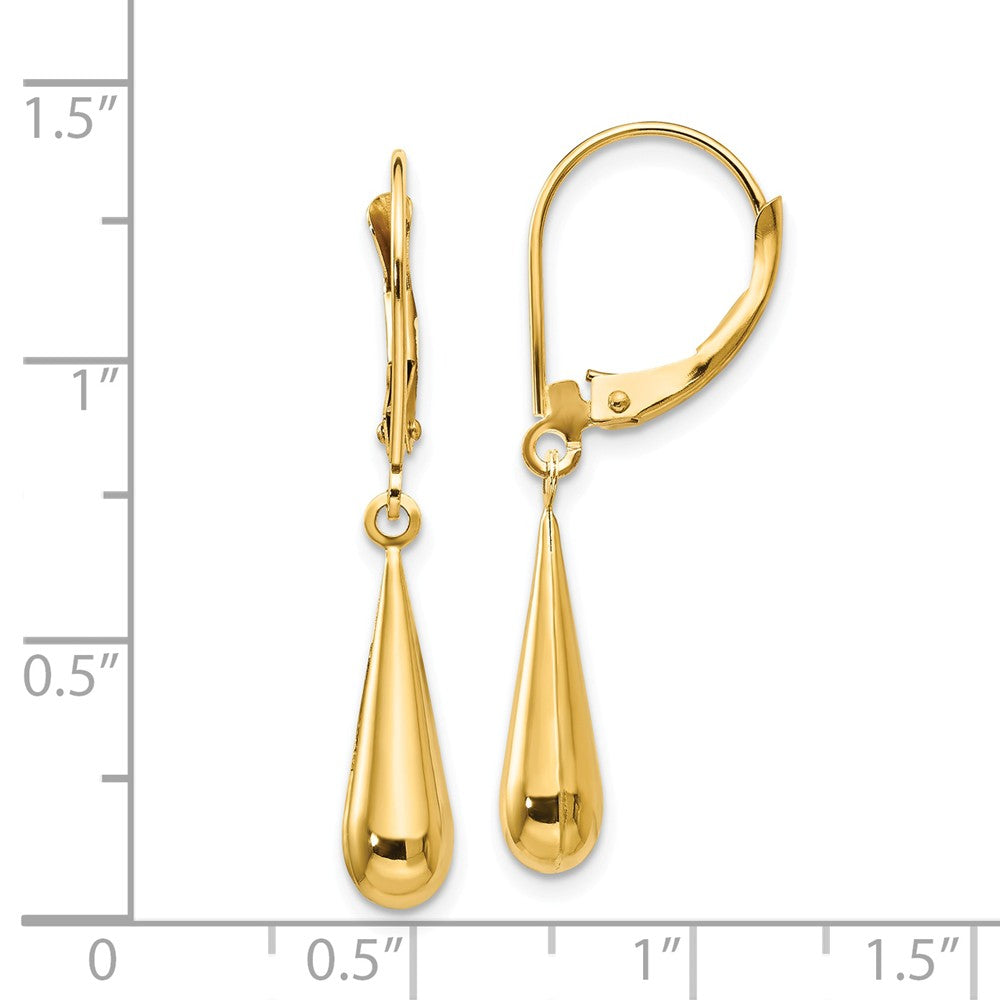 Alternate view of the 3-D Teardrop Lever Back Dangle Earrings in 14k Yellow Gold by The Black Bow Jewelry Co.